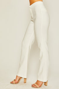 Ivory Woven Solid Long Flared Pants