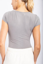 Light Grey Ribbed Bodysuit With Scoop Neck And Short Sleeves