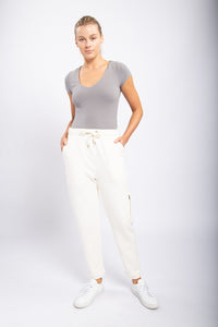 Light Grey Ribbed Bodysuit With Scoop Neck And Short Sleeves