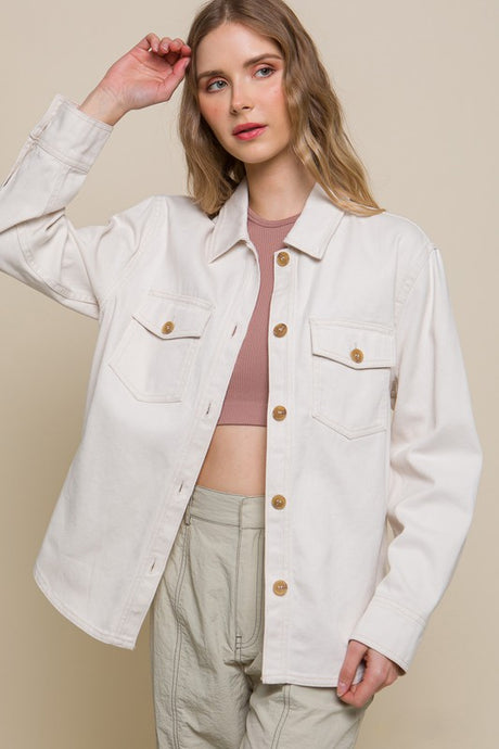 Stone Denim Button Front Jacket