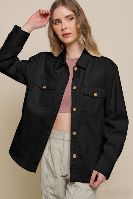 Black Denim Button Front Jacket