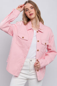Pink Denim Button Front Jacket