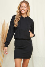 Black Solid Hoodie Midi Dress