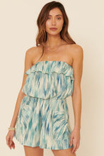 Denim Blue Multicolor Off Shoulder Flared Flounce Romper