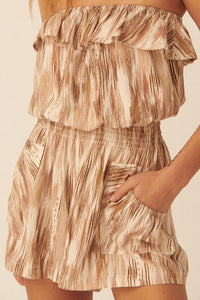 Brown Multicolor Off Shoulder Flared Flounce Romper