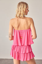 Pink  Tube Top Ruffle Dress With Shorts