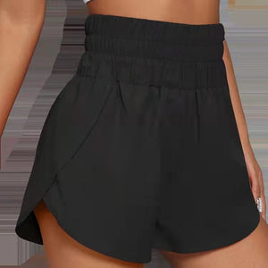 Black Elasticized Waist Active Wear Shorts