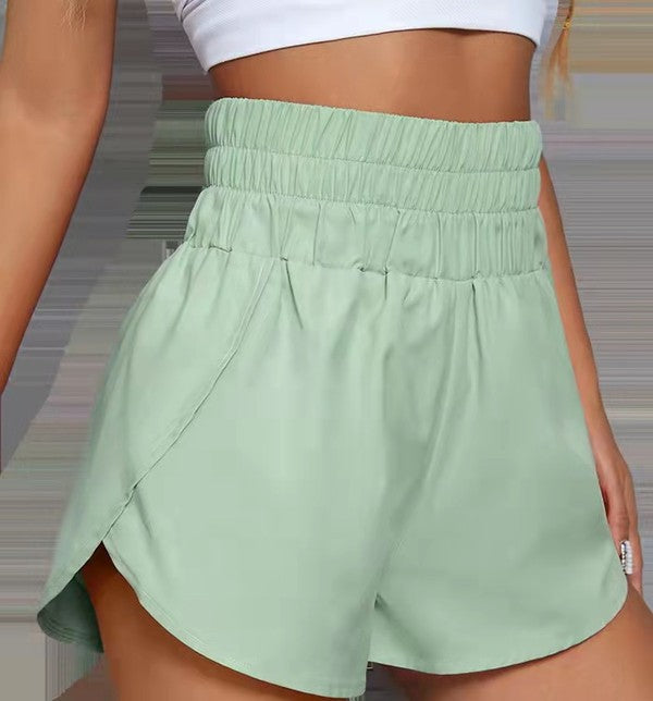 Green Elasticized Waist Active Wear Shorts