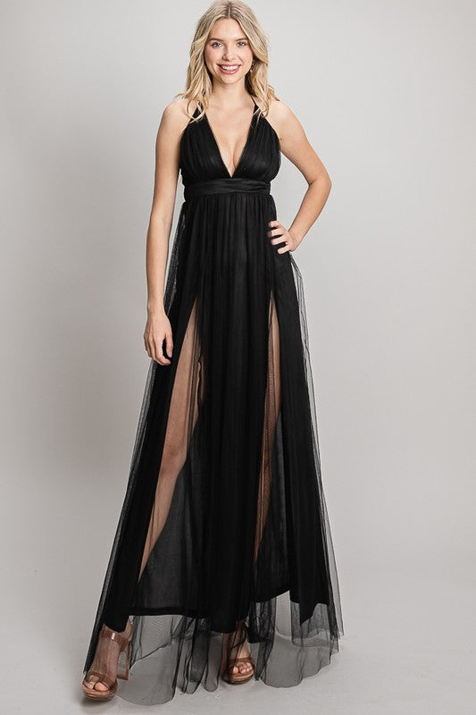 Black Mesh Long Dress