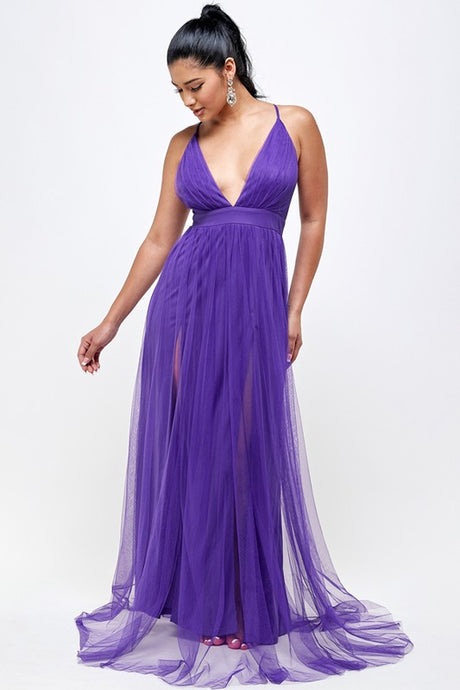 Purple Mesh Long Dress