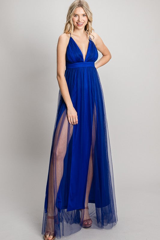 Royal Blue Mesh Long Dress