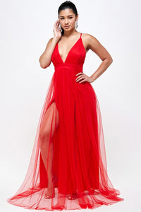 Red Mesh Long Dress