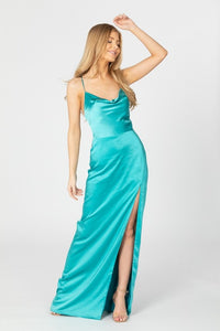 Light Blue Long Silk Sling Evening Dress