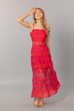 Red  Strap Sleeveless Lace Long Slip