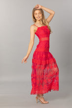 Red  Strap Sleeveless Lace Long Slip