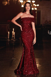 Burgundy Sequined Bodycon Long Evening Dress