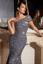 Silver Gray Sequined Bodycon Long Evening Dress