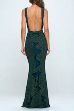Green Bow Ruffle Glitter Maxi Dress