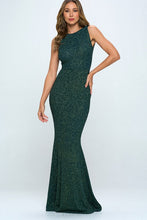 Green Bow Ruffle Glitter Maxi Dress