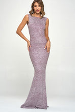 Purple Bow Ruffle Glitter Maxi Dress