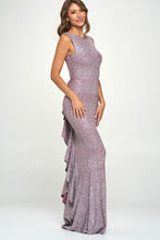 Purple Bow Ruffle Glitter Maxi Dress