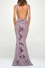 Purple Bow Ruffle Glitter Maxi Dress