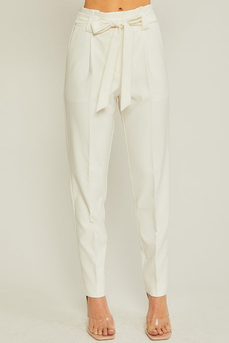 Ivory Woven Solid Formal Long Pants