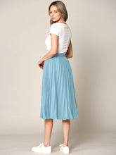 Light Blue High Elastic Waist Pleated Mid A-Line Swing Skirt