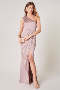 Mauve Prestige One Shoulder Asymmetrical Maxi Dress