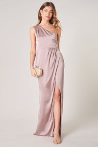 Mauve Prestige One Shoulder Asymmetrical Maxi Dress