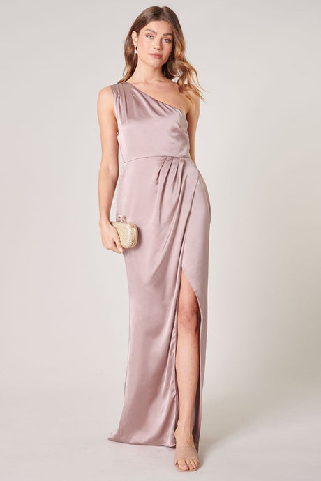Mauve Prestige One Shoulder Asymmetrical Maxi Dress