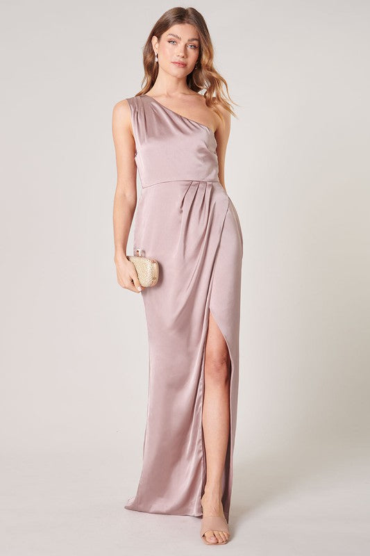 Mauve Prestige One Shoulder Asymmetrical Maxi Dress