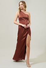 Rust Prestige One Shoulder Asymmetrical Maxi Dress
