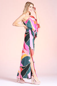 Pink SLouchy One Shoulder Maxi Dress