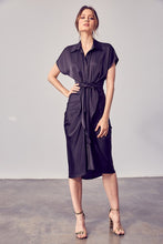 Black Button Up Front Tie Detail Dress