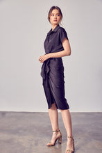 Black Button Up Front Tie Detail Dress