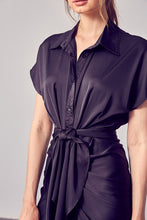 Black Button Up Front Tie Detail Dress