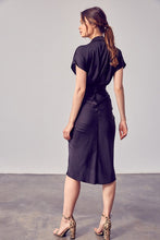 Black Button Up Front Tie Detail Dress