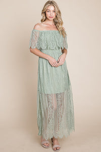 Light Green Lace Woven Maxi Dress