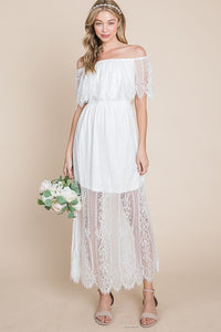 Off White Lace Woven Maxi Dress