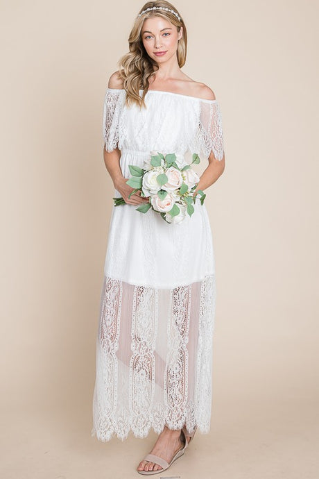 Off White Lace Woven Maxi Dress