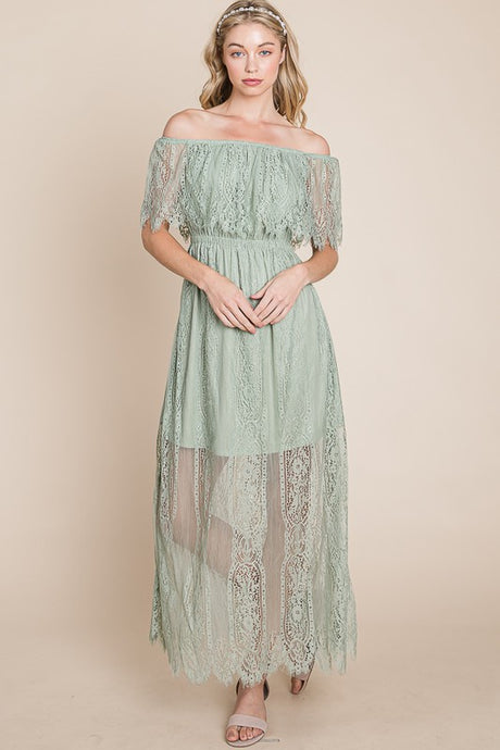 Light Green Lace Woven Maxi Dress