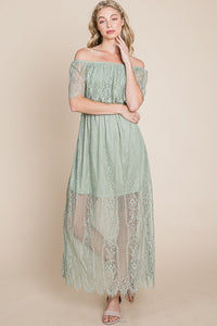 Light Green Lace Woven Maxi Dress