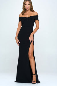 Black Bow Off The Shoulder Mermaid Maxi Dress