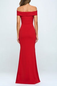 Red Bow Off The Shoulder Mermaid Maxi Dress