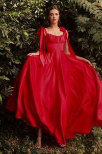 Red Satin Slit Long Evening Dress