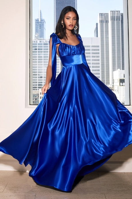 Royal Satin Slit Long Evening Dress