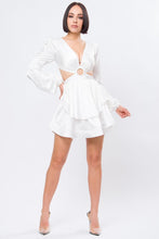 Off White Solid Satin Front O-ring Back Detail Mini Dress