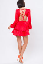 Red Solid Satin Front O-ring Back Detail Mini Dress