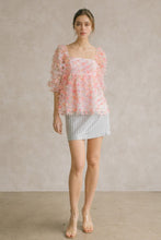 Pink And Multi Color 3d Flowers Tulle Top